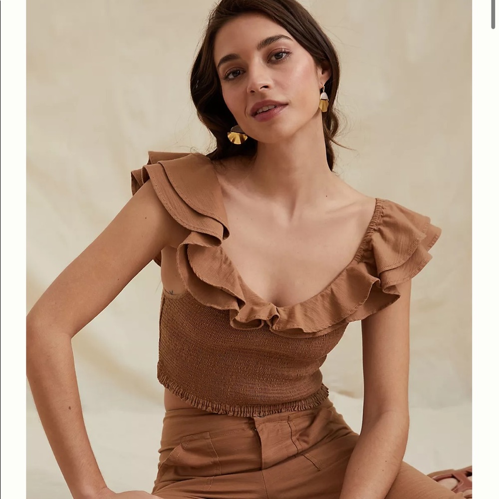 Anthropologie Maeve Ruffled Smocked Top